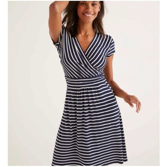 Boden Lola Navy & White Stripe Midi Dress sz 8 NWOT Fun Flirty - Picture 1 of 11